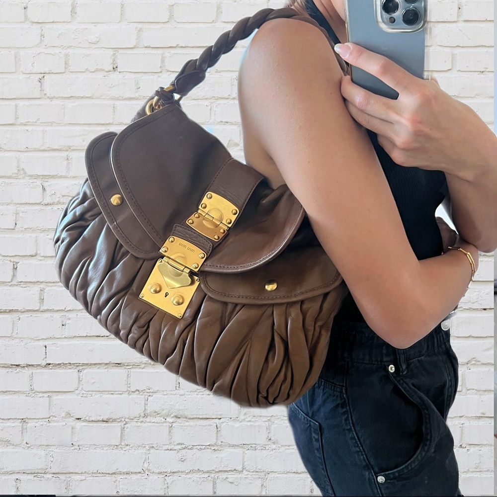 Miu Miu Vintage Brown Matelasse Leather Purse